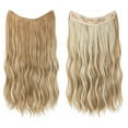 thumbnail image 1 of Xiao Hua Extensiones de cabello de alambre, gruesas, rizadas, onduladas, invisibles, con clip, sintéticas, para mujer, 20 pulgadas, rubio oscuro, 1 of 2