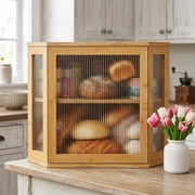 YUCHANG Corner Bread Box for Kitchen Counter, Bamboo Large Capacity Bread Storage Bin with Acrylic Door Panel