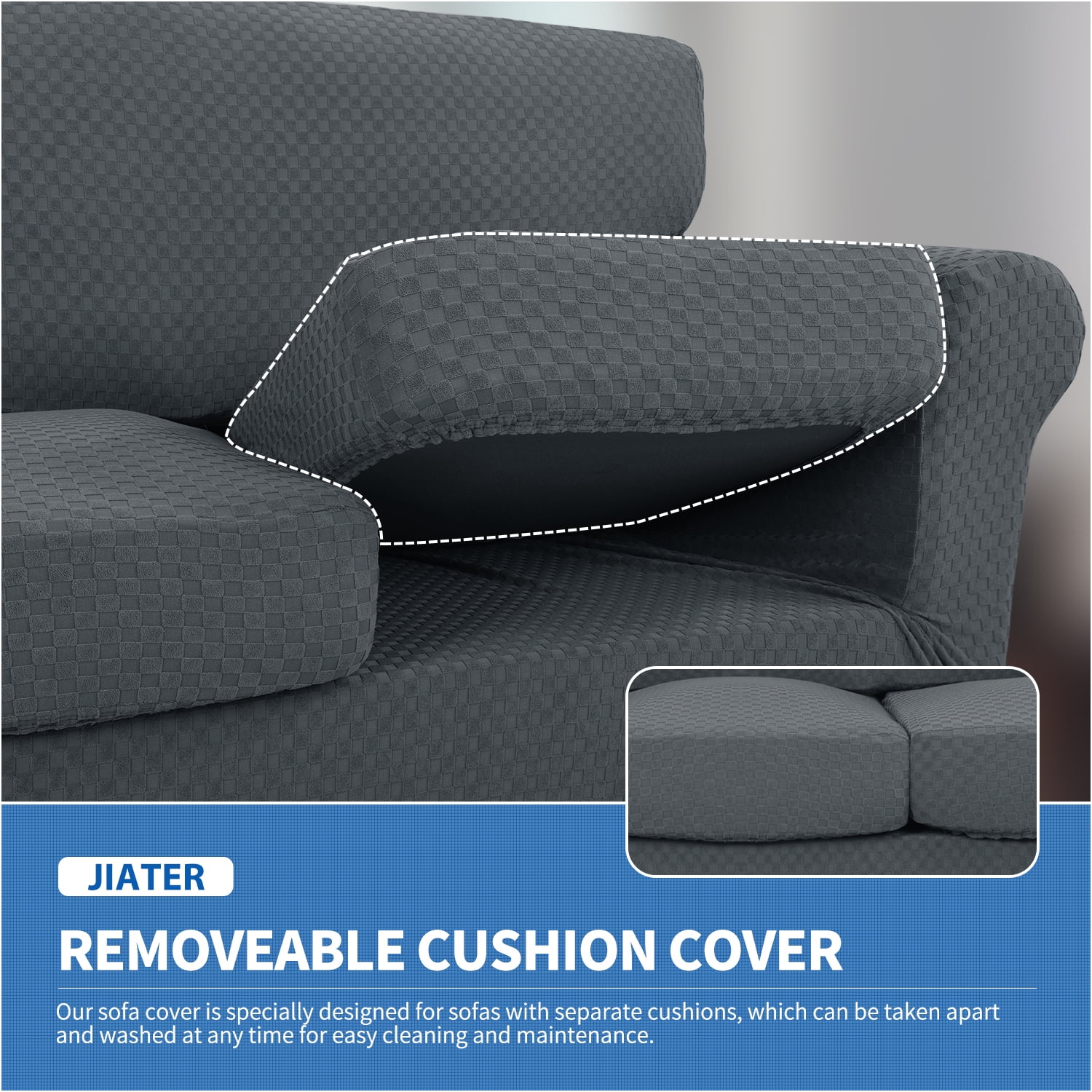 JIATER 4-Piece Sofa Cover Stretch Couch Cover Washable Sofa Slipcover Furniture Protector with 3 Cushion Covers,Sofa Dark Gray