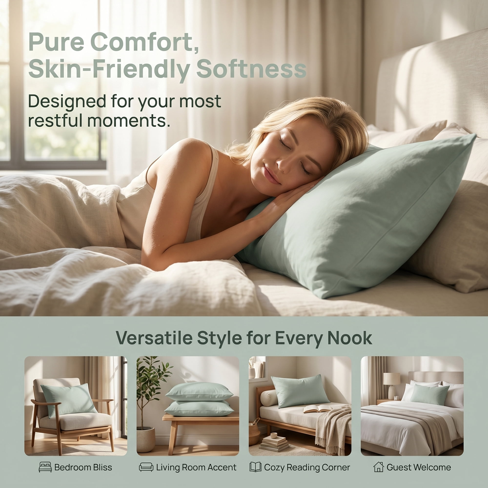 Unique Bargains Smooth and Cool Envelope-style Closure Durable Bedding Pillowcases Green
