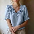 thumbnail image 2 of CHUMUD Womens Summer Short Sleeve Tops Trendy Ruffle Trim V-Neck Blouse, Casual Puff Sleeves Flowy Top, 2 of 6