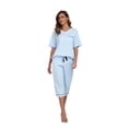 thumbnail image 6 of EA'S SECRET 100% Cotton Women Pajamas Set Soft Sleepwear Pjs 2 Piece Sleepwear With Pockets Capri Pants Summer(Light Blue,M), 6 of 10