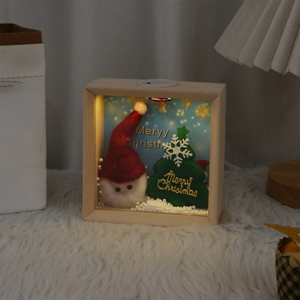 Adorno de acrílico con luces navideñas de madera roja | Decoración navideña para dormitorio, sala de estar, oficina | Idea de regalo navideño