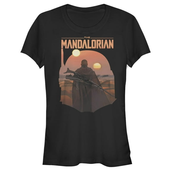 Junior's Star Wars: The Mandalorian Boba Fett Sunset Helmet Graphic Tee Black Medium