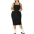 thumbnail image 2 of Agnes Orinda Women's Plus Size Easter Adjustable Strap Back Slit Overall Bodycon Jean Denim Midi Dresses 2X Black, 2 of 6