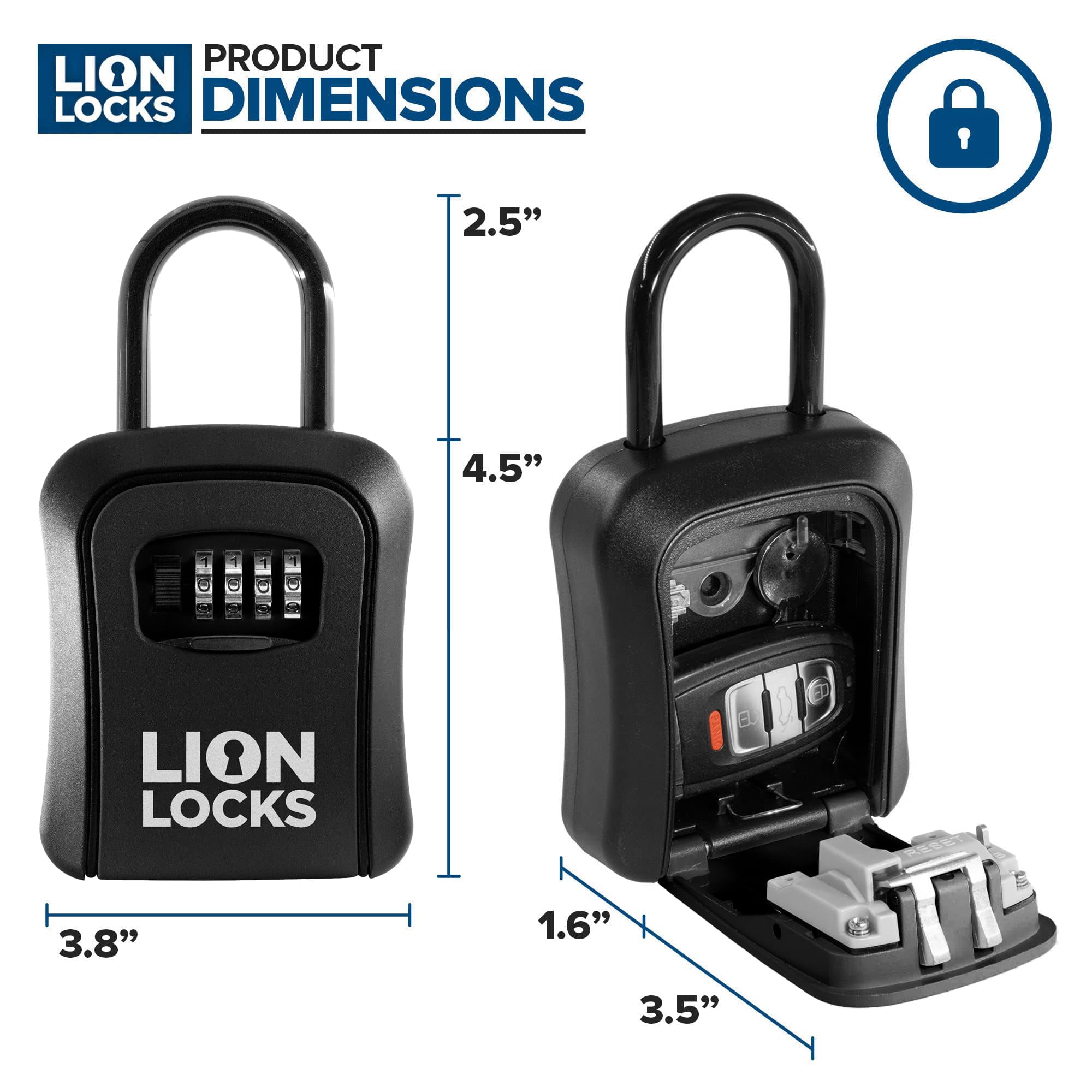 Lion Locks Key Lock Box - 6 Pack, Small Lock Box with Custom Code, Outdoor Key Safe, Hide-a-Key Lock Box for Real Estate, Airbnb, Construction, Black