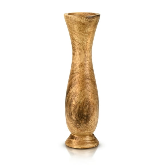 Classic Tall and Thin 12-inch Curvy Bottle Shaped Natural Mango Tree Wooden Vase