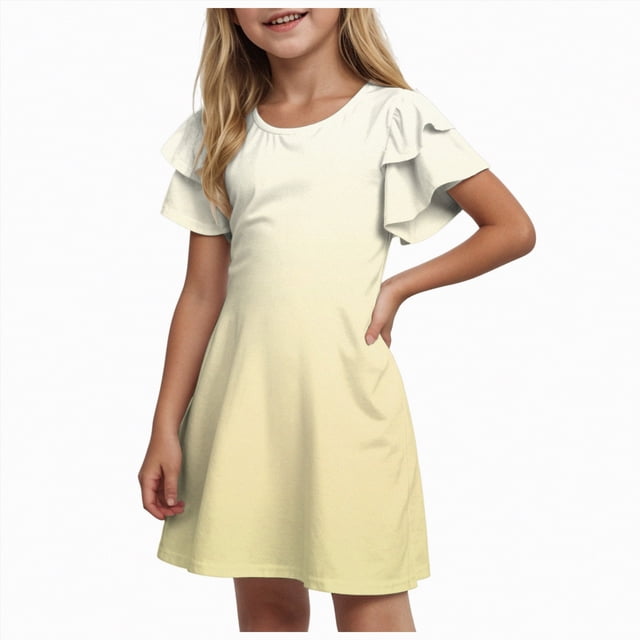 gdxvjhbj Robe d'Anniversaire pour Fille Robe Papillon pour Bébé Fille Tutu à Volants Sans Manches Robes Robe de Fête 4T 5T (Jaune, 4-5 Ans)