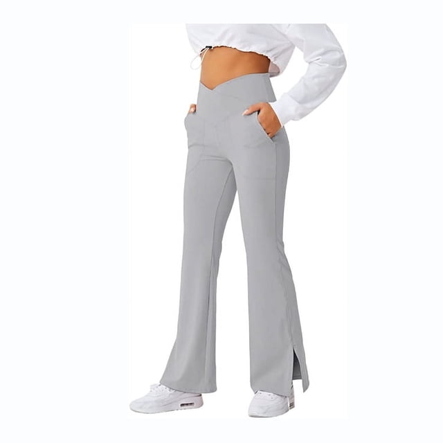 Pantalones deportivos de fitness de primavera para mujer, pantalones con cintura cruzada, pantalones acampanados divididos