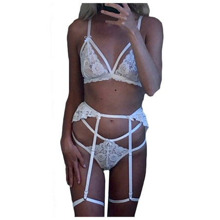 

Plus Size Lingerie Bra Set Pajama Set Solid White M