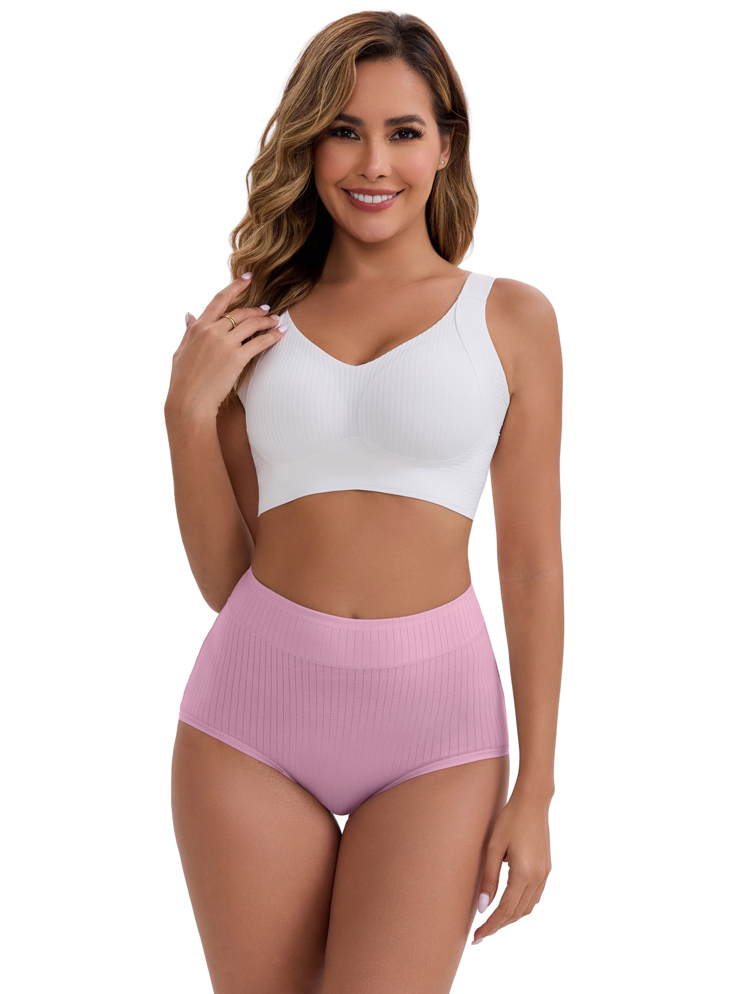 DARING DIVA Women's High-Waisted Cotton Underwear Briefs 3 Pcs M Purple, Pink, Light Pink