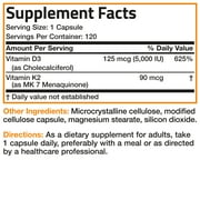 Bronson Vitamin K2 (MK7) with D3 Supplement Bone and Heart Health Non GMO & Gluten Free Formula - Easy to Swallow, 120 Capsules