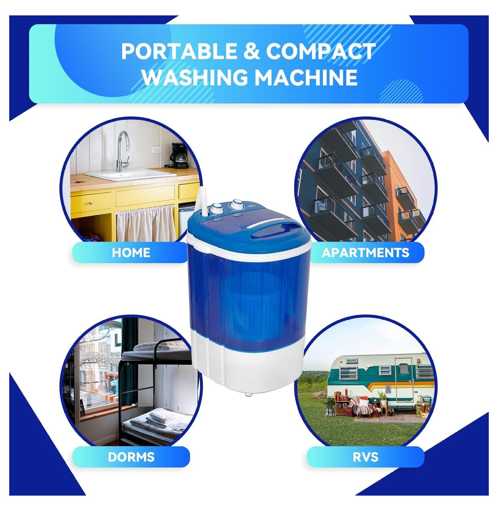 SONGMY 8 lbs Portable Mini Washing Machine - Semi-Automatic Compact Washer Spinner for Apartments, RV, Camping, Single Translucent Tub Blue