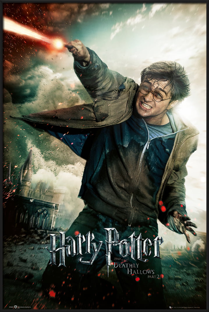 Harry Potter And The Deathly Hallows - Part 2 - Framed Movie Poster  (Regular Style B - Harry With Wand) (Size: 25 X 37) (Orbit Blue Aluminum  Frame) 