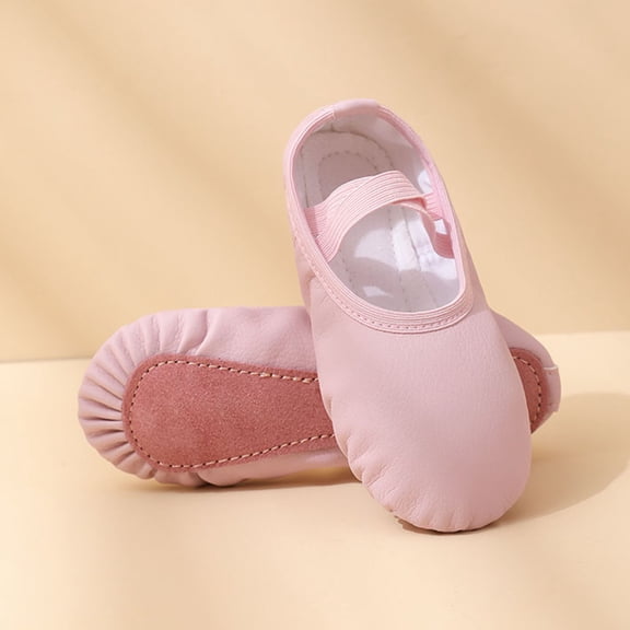 hengsof Slip-On Leather Ballet Shoes for Girls, Soft Sole Non Slip Dance Footwear, Practice Shoes for Ballet and Yoga, Size Toddler to Child