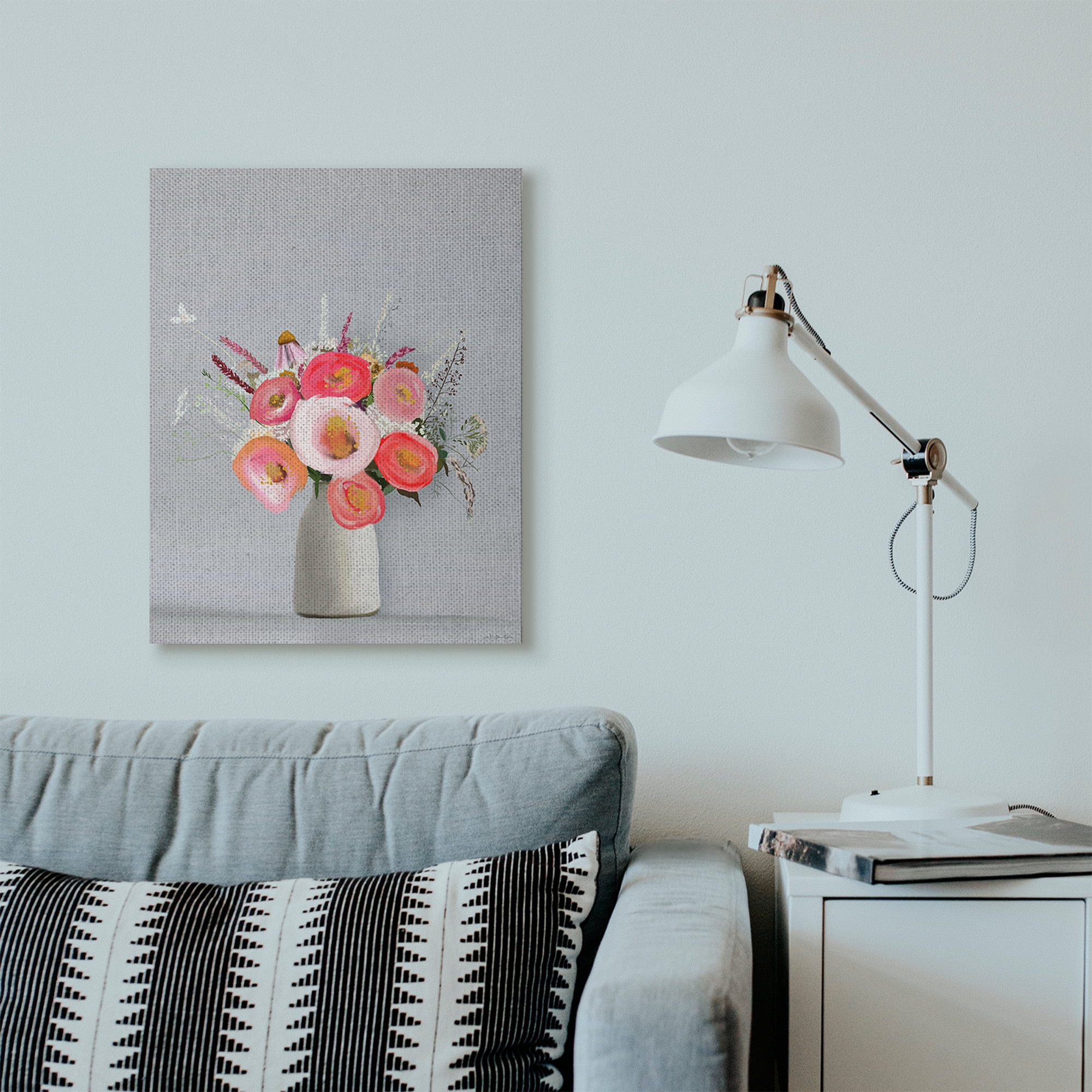 Stupell Home Décor Flower Vase Pink Gray Painting Canvas Wall Art by Leah Strassman