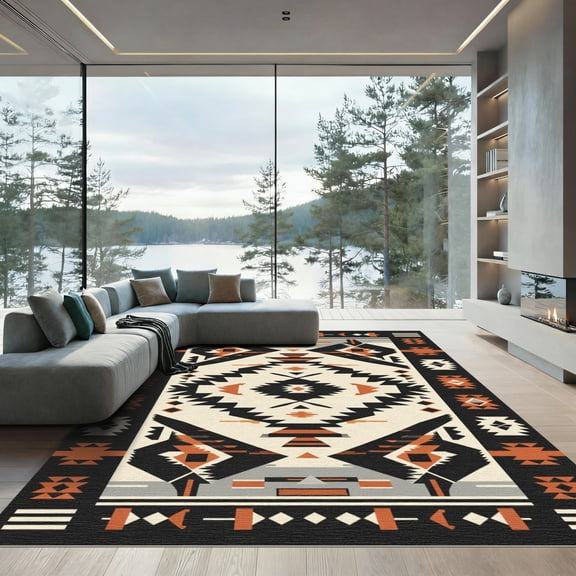 ODIKA 4'x6' Machine Washable Non-Slip Area Rug, Southwestern Terracotta High Traffic Rug, Beige, 1085735