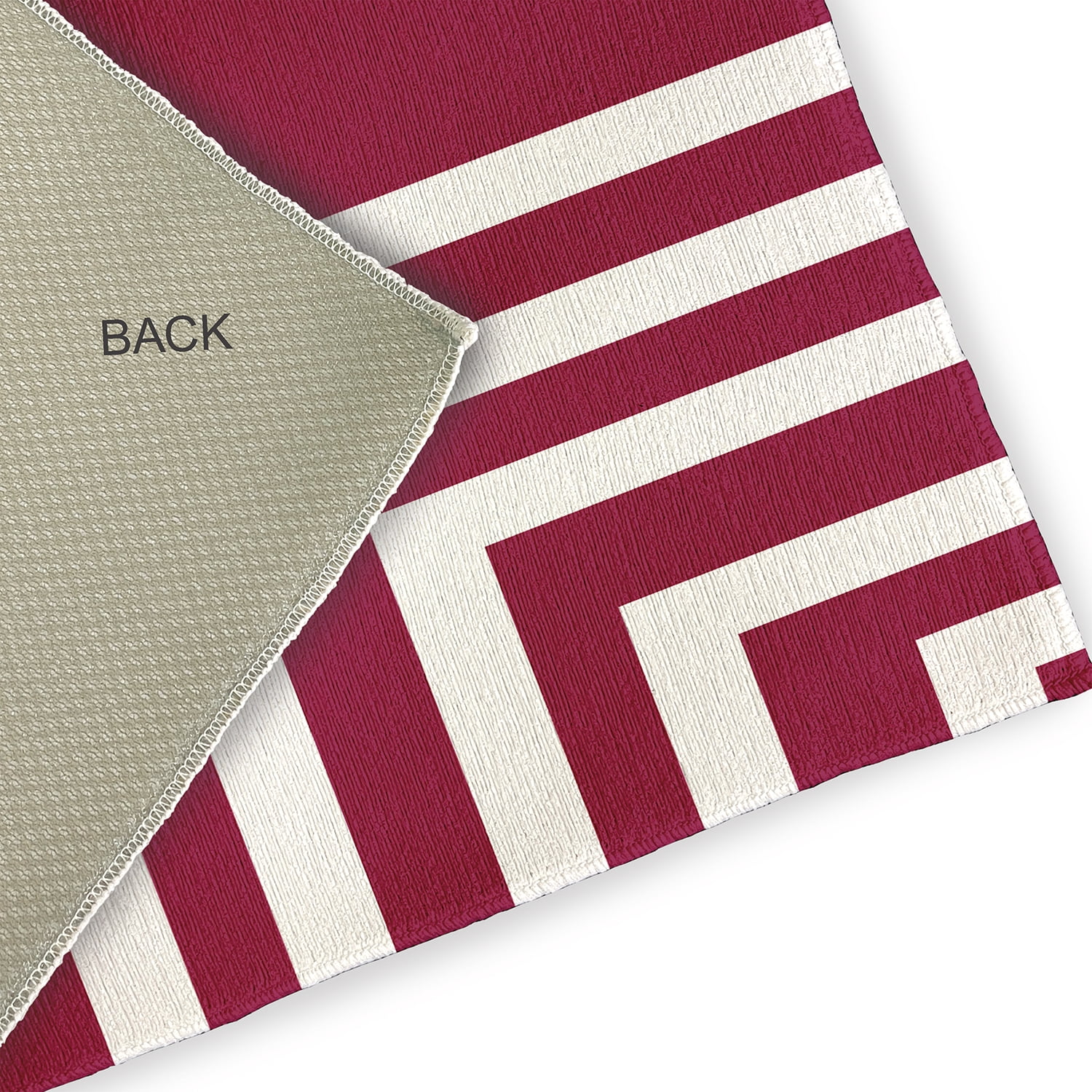 18" x 30" Simply Daisy Corner Stripes Modern & Contemporary Chenille Area Rug, Maroon Red