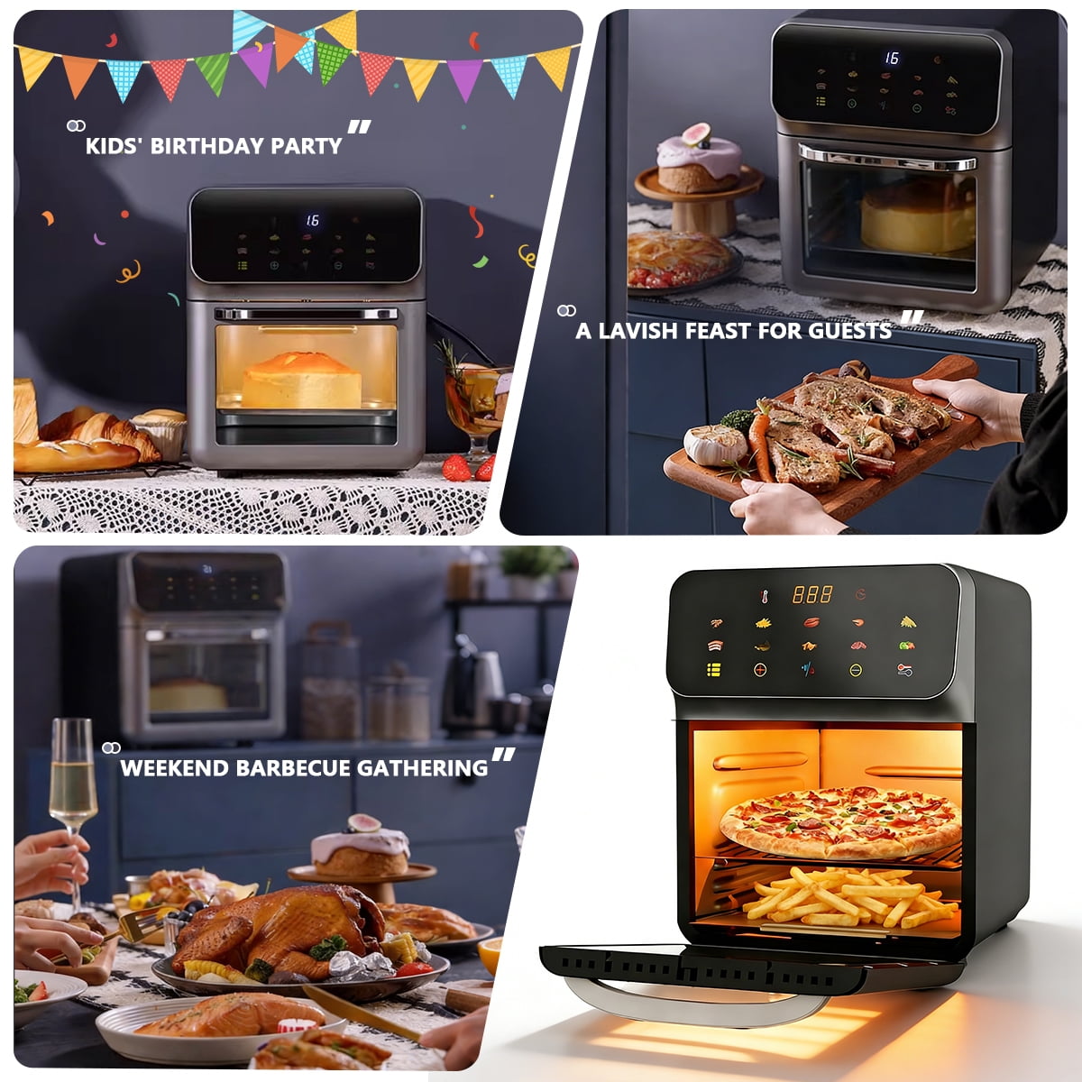SOKANY 12QT Air Fryer Convection Oven 10-in-1 Multifunctional Countertop Oven with Visible Window & Touchscreen, Black