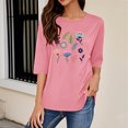thumbnail image 5 of Runfenguu Y2K Top Oversized Tees Ladies' Fashion Floral Printed Round Neck 3/4 Sleeve T-Shirt Shirt Sleeve Round Neck Top/Shirt, 5 of 6