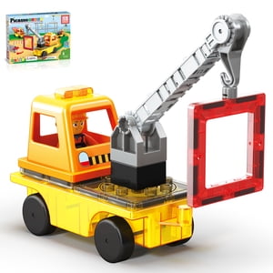 PicassoTiles 3-in-1 Construction Vehicle with Magnetic Tiles, 15 Pieces