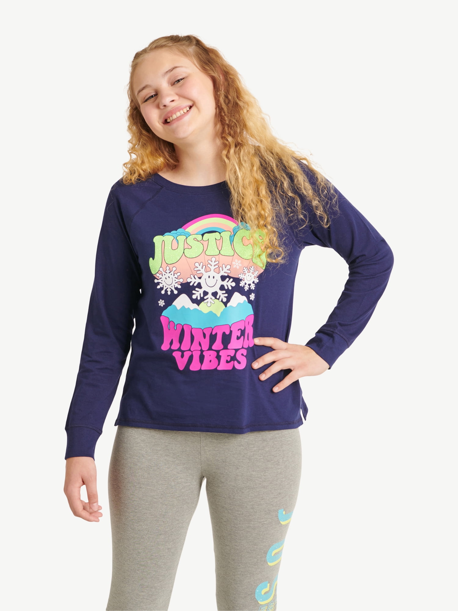 Justice Girls Everyday Faves Long Sleeve Raglan Graphic T-Shirt, Sizes 5-18 & Plus