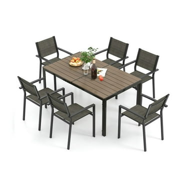 Barara King Patio Furniture Set, Outdoor Patio Dining Set,7 Piece Outdoor Dining Set with 6 Stackable Chairs and Large Rectangle Table-Gray