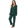 thumbnail image 2 of HEARTNICE Women Button up Pajama Set Long Sleeve Sleepwear Lightweight Pjs Set,(Dark Green,M), 2 of 5