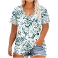 thumbnail image 2 of JTZGDY Plus Size V Neck Splicing Tops for Women Loose Fit Casual Floral Printed Summer Short Sleeve Graphic Tunic Blouse Trendy Oversized Beach Holiday Vacation Tees Shirt A-Green#02 XXXL, 2 of 7