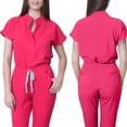 thumbnail image 2 of 2 Piece Scrub Set for Women Spring Summer V-Neck Scrub Top & Jogger Scrub Pants Stretch Nursing Workwear Quick Dry Medical Working Uniforms with Multi Pocket for Nurse Esthetician Hot Pink S, 2 of 4