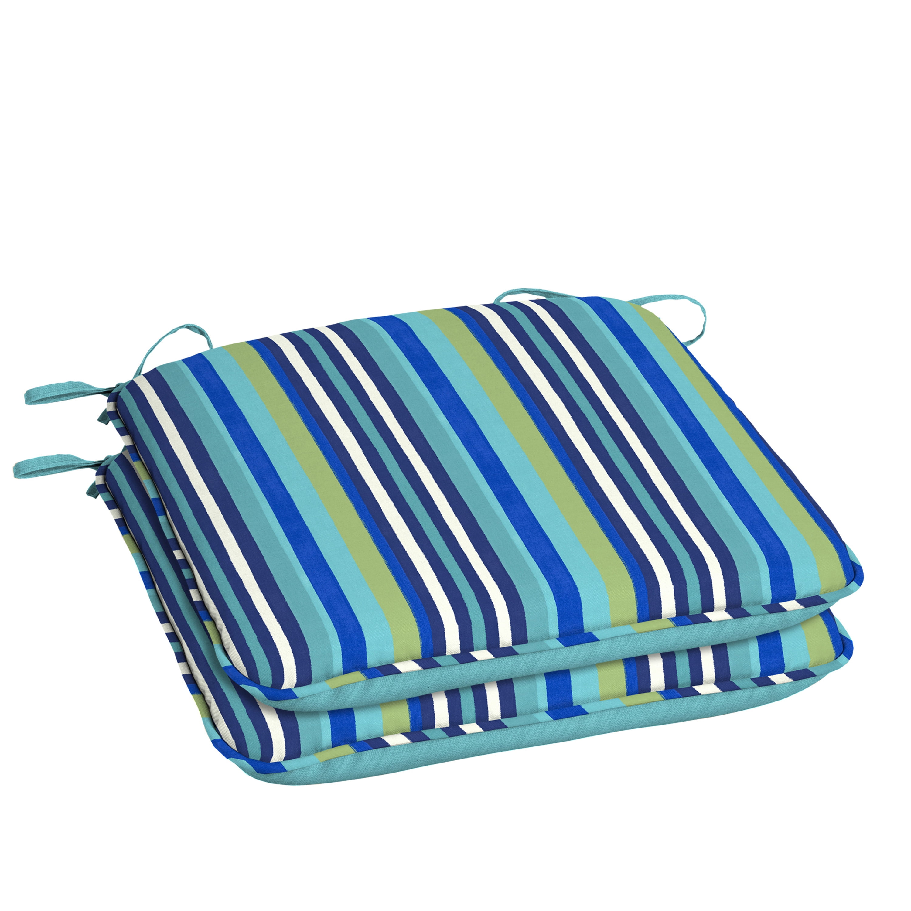 Mainstays 18" x19" Turquoise Stripe Rectangle Outdoor Seat Pad, 2 Pack