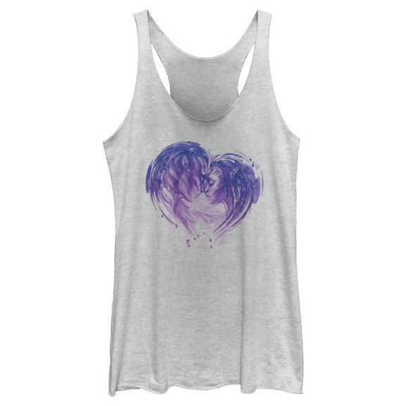 Women's Avatar: The Way of Water Neytiri and Jake Sully Watercolor Heart Racerback Tank Top White Heather 2X Large