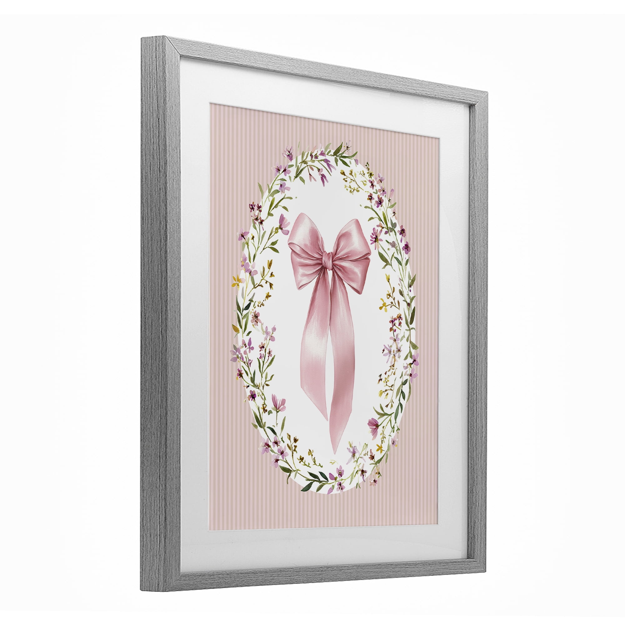 Stupell Industries Ribbon with Oval Florals Gray Framed Print Under Glass, design by Christine Simpson Art