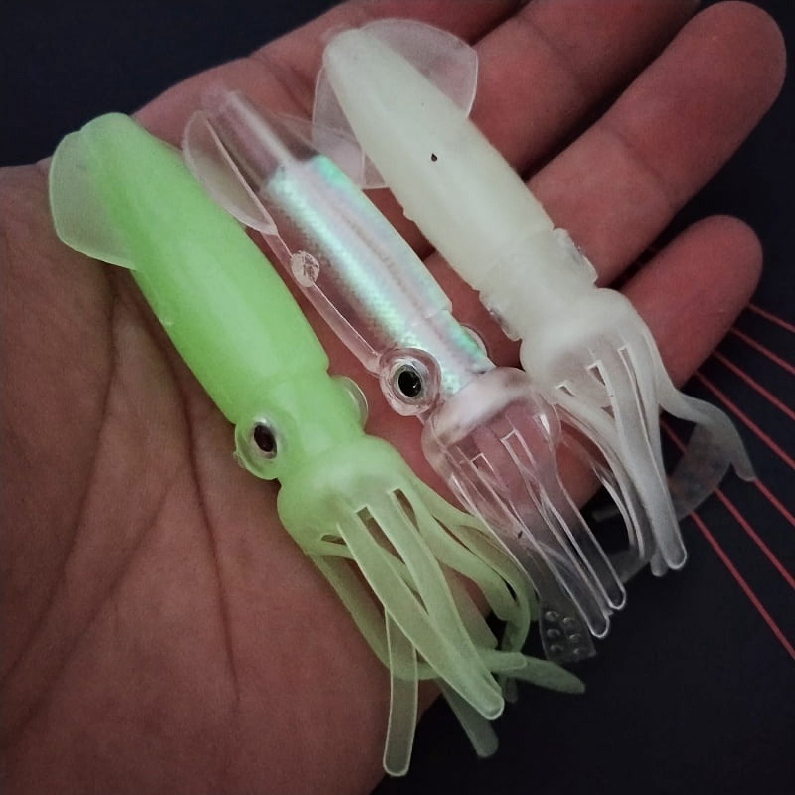 5PC Glow-in-the-Dark Squid Fishing Lure - Lifelike Artificial Octopus Soft Bait for Saltwater and Freshwater Fishing