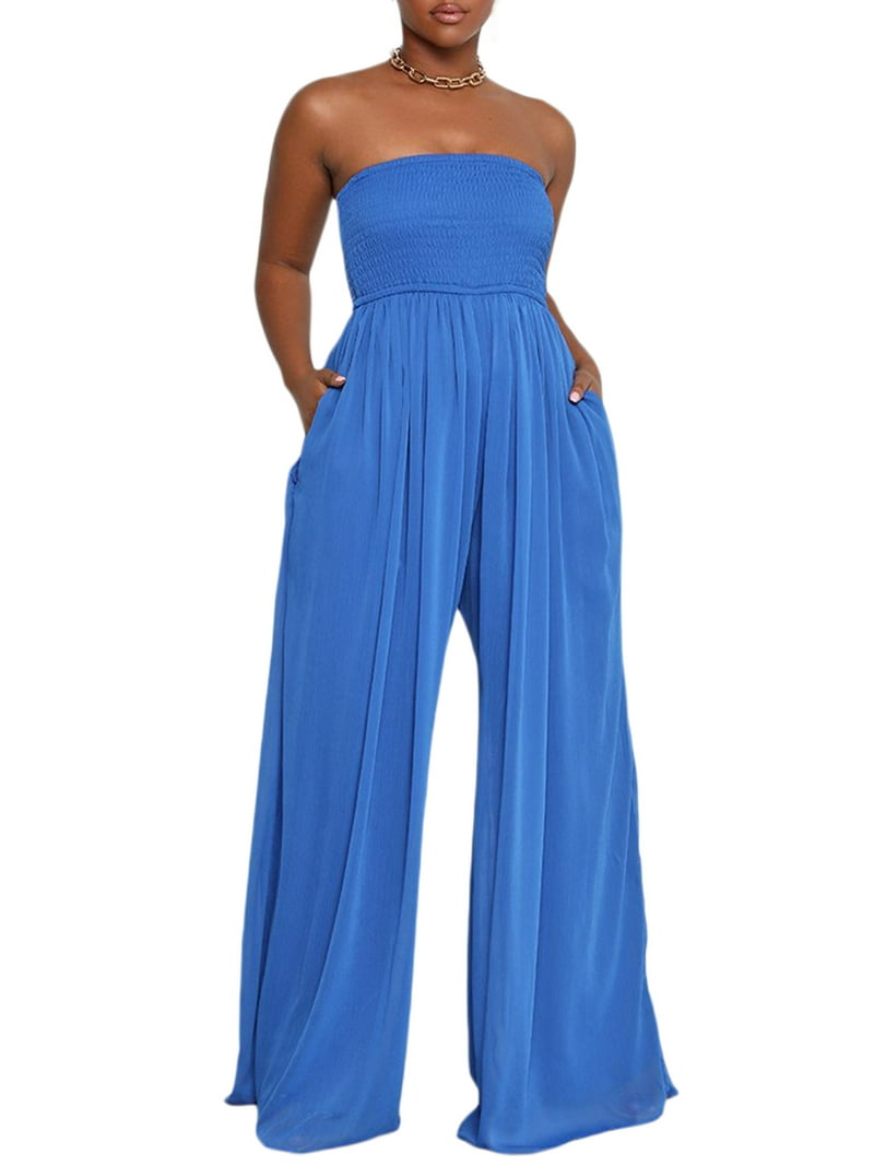 Loliuicca Women Summer Chiffon Jumpsuit Tube Top Mopping