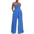 thumbnail image 3 of Loliuicca Women Summer Chiffon Jumpsuit Tube Top Mopping Solid Color Strapless Wide Leg Pants One Piece Rompers, 3 of 10