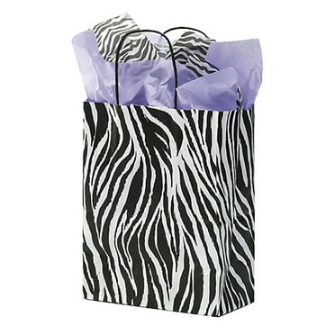 SSWBasics Zebra Skin Paper Shopping Bags (8 ¼”L x 4 ¾”D x 10 ½”H Cub)- Case of 100