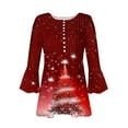 thumbnail image 5 of Plus Size Tops for Women Christmas Long Sleeved Tunic Printed Casual V-neck Pullover Flowy Tunic Top Pleated Casual Blouses Loose Fit Dressy Womens Tops Red XXL, 5 of 5