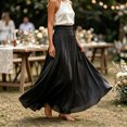 thumbnail image 4 of IUYRTFE Women's Solid Color Maxi Skirt Flowy Sheer Fabric Elastic Waist Long Casual Skirt, 4 of 7