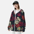 thumbnail image 3 of Kdxio Roses Skulls Print Women Men Sun Protection UPF 50+ Jackets Zip Up Long Sleeve Hoodie Hiking Lightweight with Pockets, 3 of 7