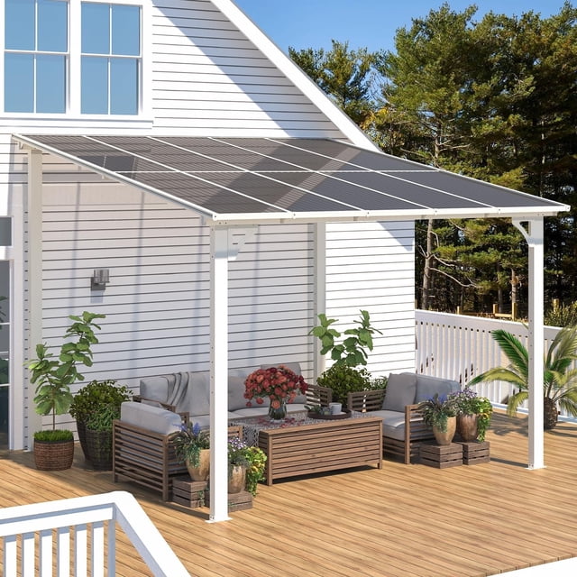 AECOJOY Pavillon à Toit Rigide 10 Pieds x 10 Pieds Pergola Extérieure en Aluminium pour Jardin, Patio, Cour Arrière - Blanc