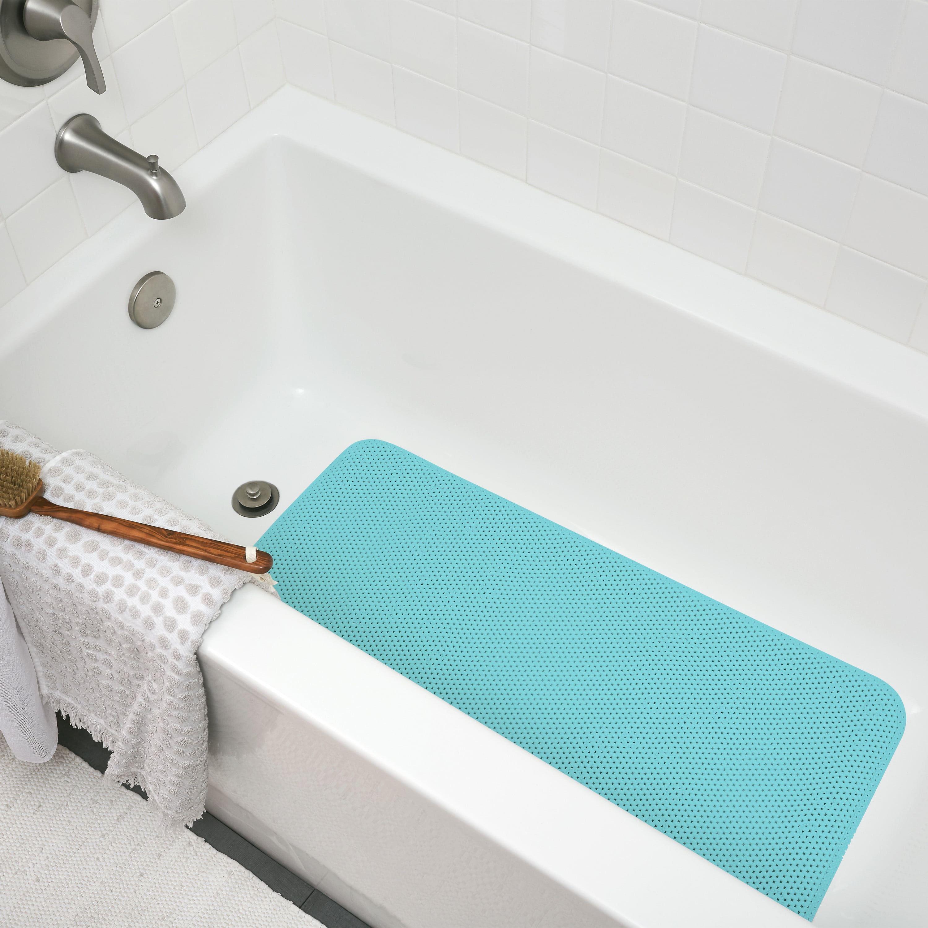 Deluxe Bathtub Mat Non Slip, Soft Foam Bath Mats for Bathroom Tub, Bathtub  Mat with Drain Holes, Suction Cups- 36” X 17” - Blue