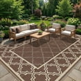 thumbnail image 1 of Waterproof Outdoor Rug 9x12 ft Reversible Plastic Straw Mat with Stakes & Carry Bag, Portable UV-Resistant Hose-Cleanable Camping Rug for Balcony Large Deck Backyard Brown, 1 of 7