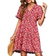thumbnail image 3 of UVN Summer Dresses for Women V Neck Short Sleeve Casual A Line Dress Flowy Swing Ruffle Sundress with Pockets, 3 of 8
