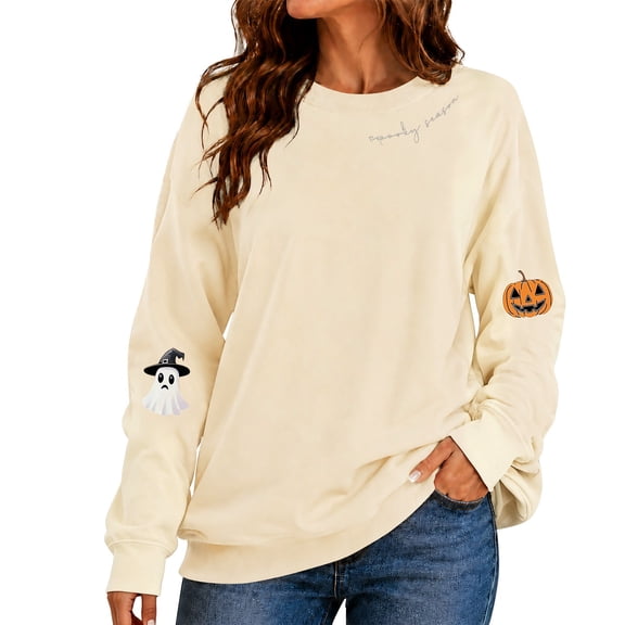 Halloween Sweatshirts for Women Oversized Sweatshirt Scoop Neck Tops Womens Long Sleeve Tops Fall Outfits Halloween Costumes Graphic Sweatshirts Trendy Fashion Clothing