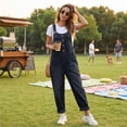 thumbnail image 6 of Textilo Womens Denim Bib Overall Wide Leg Button Front Jumpsuits with Pockets Adjustable Straps Sleeveless Romper Vintage Loose Casual Y2k Baggy Outfits,Black M, 6 of 7
