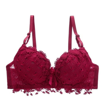 

Wisremt Women Bra Women s Lace Gather Bra Bra Large Size Breathable Lace Jacquard Solid Bra F