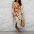 thumbnail image 4 of DISNIMO Maple Leaf Printed Women's Linen Style Maxi Dresses Casual Loose Dress 3/4 Sleeve Midi Dresses Lightweight V Neck Dresses for Women, M, 4 of 6