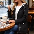 thumbnail image 6 of Smsaxvxz Plus Size Rain Jacket for Women Casual Striped Lined Hooded Lightweight Raincoat Outdoor Waterproof Windbreaker Black L, 6 of 8