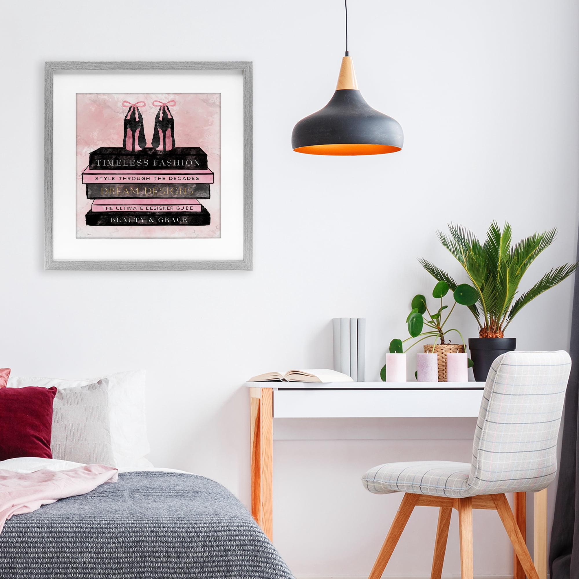 Stupell Industries Blush Fashion Book Stack Gray Framed Print Under Glass, design by Natalie Carpentieri